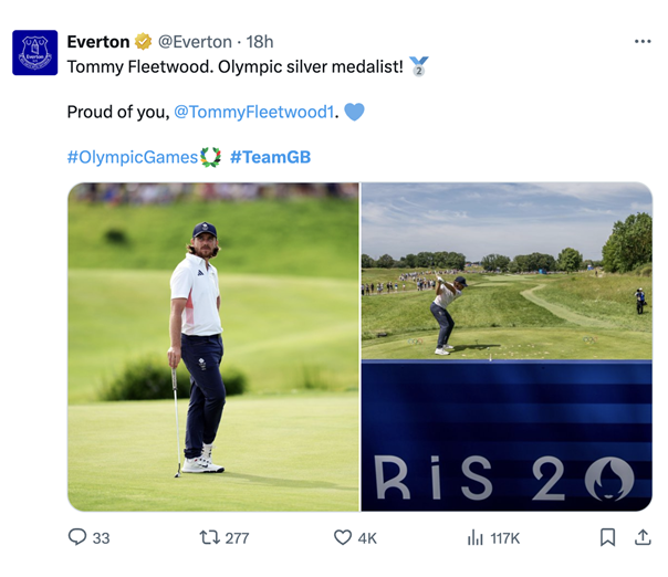 Everton Football Club congratulate Toffee’s supporter Tommy Fleetwood on his Silver Medal in the Men’s Golf