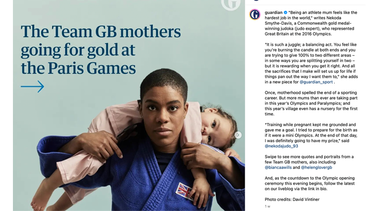 Guardian post about mums who are going for gold at the Olympics