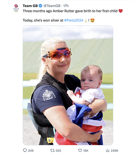 Amber Rutter with her child in olymics - post by Team GB