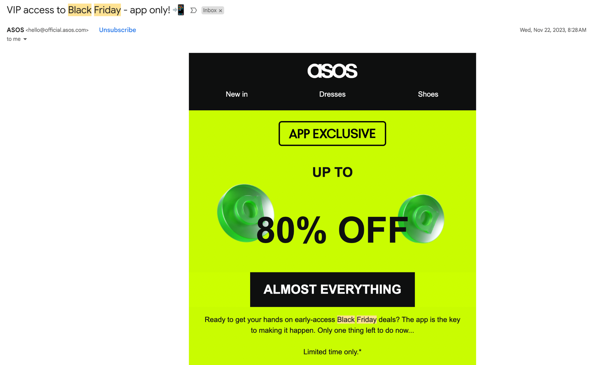 Black friday email campaign by ASOS