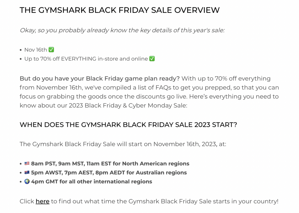 Snippet from Gymshark’s Black Friday & Cyber Monday page