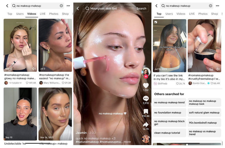 Tiktok search result for nomakeup look